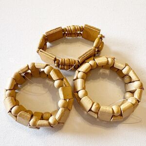 Beaded Stretch Bracelets (3) Browns Wood Natural Look Boho Ethnic